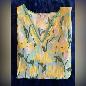 J Crew Tunic Yellow and Green Floral Print Size XS